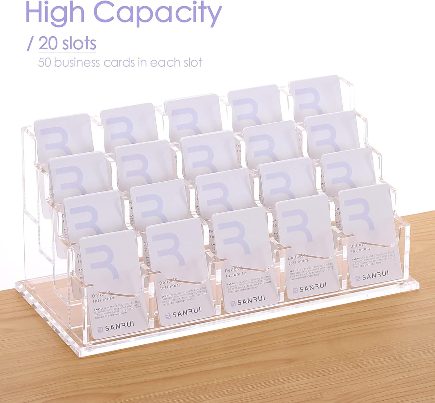 SANRUI Business Card Holder for Desk, Vertical Business Card Display ,Clear Acrylic Name Card Organizer Display Stand for Women and Men (Vertical, 20 Pockets)