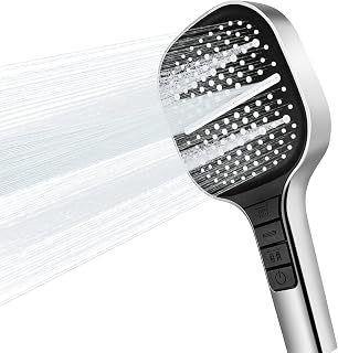 Water Saving Shower Heads and Hose, 7 Spray Modes Handheld Shower Head with Water Stop Button, 5 Inch Diameter Power ShowerHead with Large Panel(Shower Head, Silver)