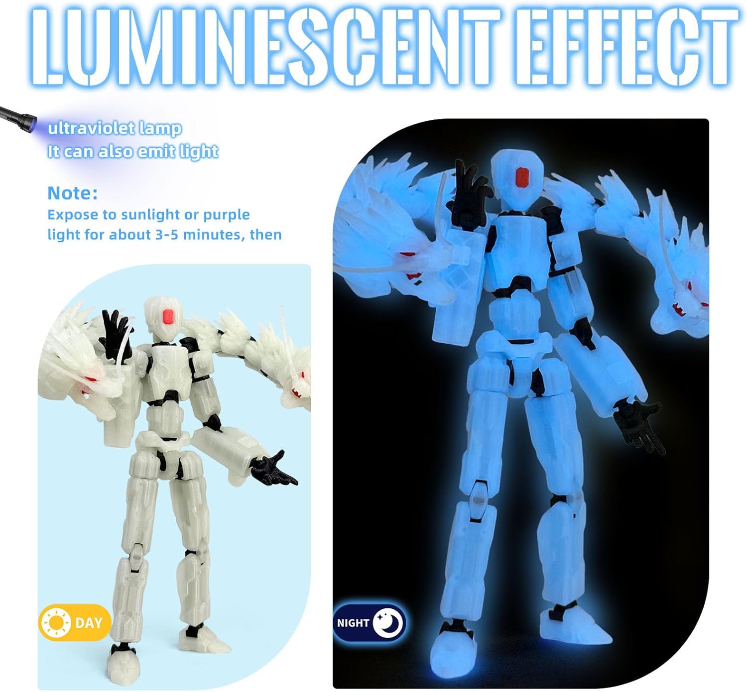 8inch T13 Assembly Completed Action Figure Set,T13 Multi-Jointed Movable There is a 3D Printed Dragon on his Body,for Collectors Desktop Decorations t-13 Movability 3D Printed Toys (White Hair Blue)