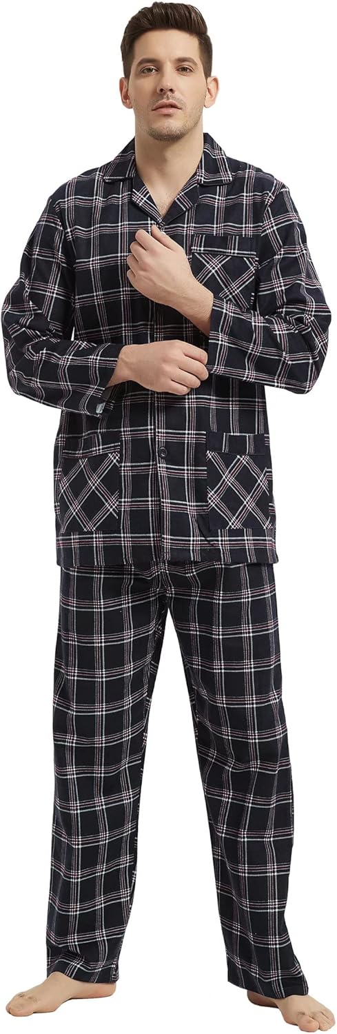 amaxer Men's Flannel Pajamas Set Men's Home Fashion Pajamas with Pockets and Drawstring 100% Cotton Soft Pjs for Men - Image 5