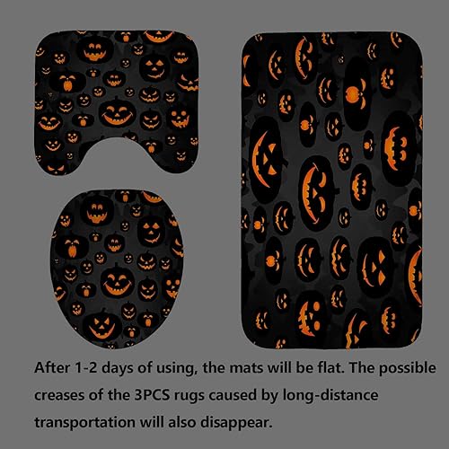 Miniatura 4 de Juego de 4 cortinas de ducha de calabaza de Halloween con alfombras, cortina de ducha gótica, cortina de ducha negra de tela impermeable, terror,