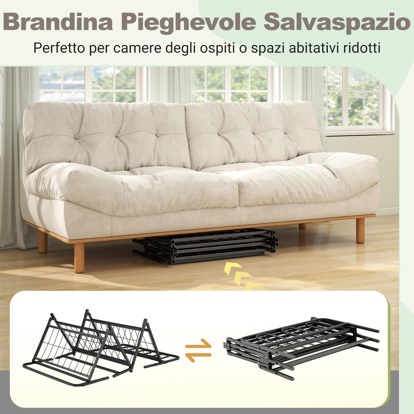 COSTWAY Brandina Pieghevole con Materasso, Letto Portatile con Testiera e Pediera, con Schiuma di Memoria per Camera Ospiti, Dormitorio, Appartamento, 200x90cm