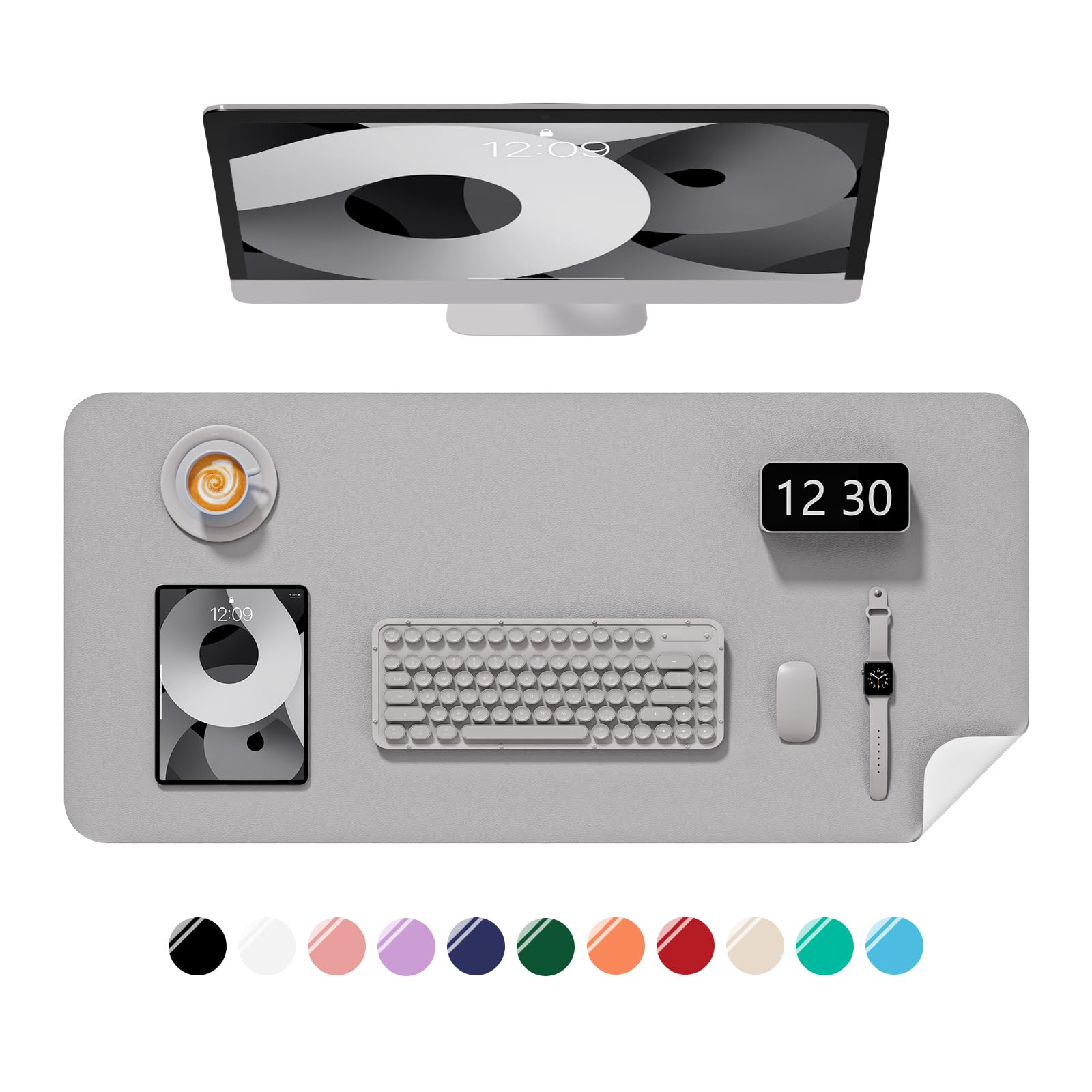Niniubye Desk Pad, 35.5" x 17" PU Leather Non-Slip Desk Mat Large Mouse Pad for Desktop, Waterproof Laptop Computer Writing Mat for Office, Home, Work, Gaming, Silver
