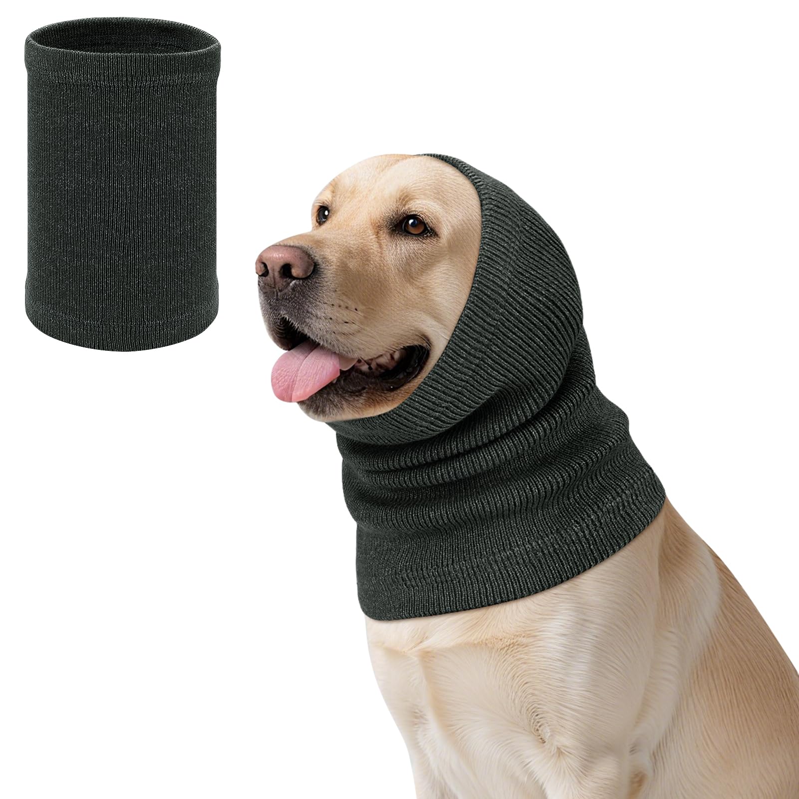 Kiiwah Ohrenschützer Hund, Lärmschutz Hund Snood Gehörschutz Angstzuständen Head Cover Hund für Feuerwerk, Gewitter, Fellpflegehilfe (Grau, M)