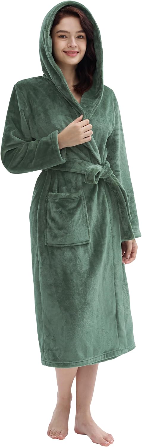 Amorbella Premium Plush Robe for Women Long Fluffy Fleece Robe Winter Warm Bathrobe with Pockets - Image 2