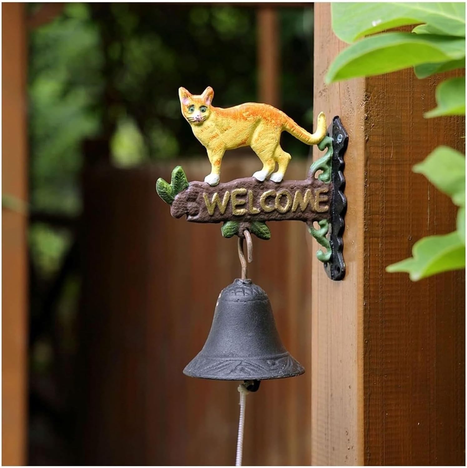 Cast Iron Dinner Bell Cast Iron Wall Hanging Bell Stylish Cast Iron Doorbell, Manual Swinging Rice Bell with Wall Decoration, Front Door/Garden/Porch