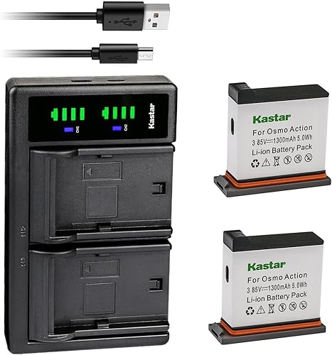 Kastar Paquete de 2 baterías y cargador USB LTD2 compatible con DJI AB1, cámara de acción DJI OSMO, DJI OSMO 4K impermeable WiFi HDR video ángulo de