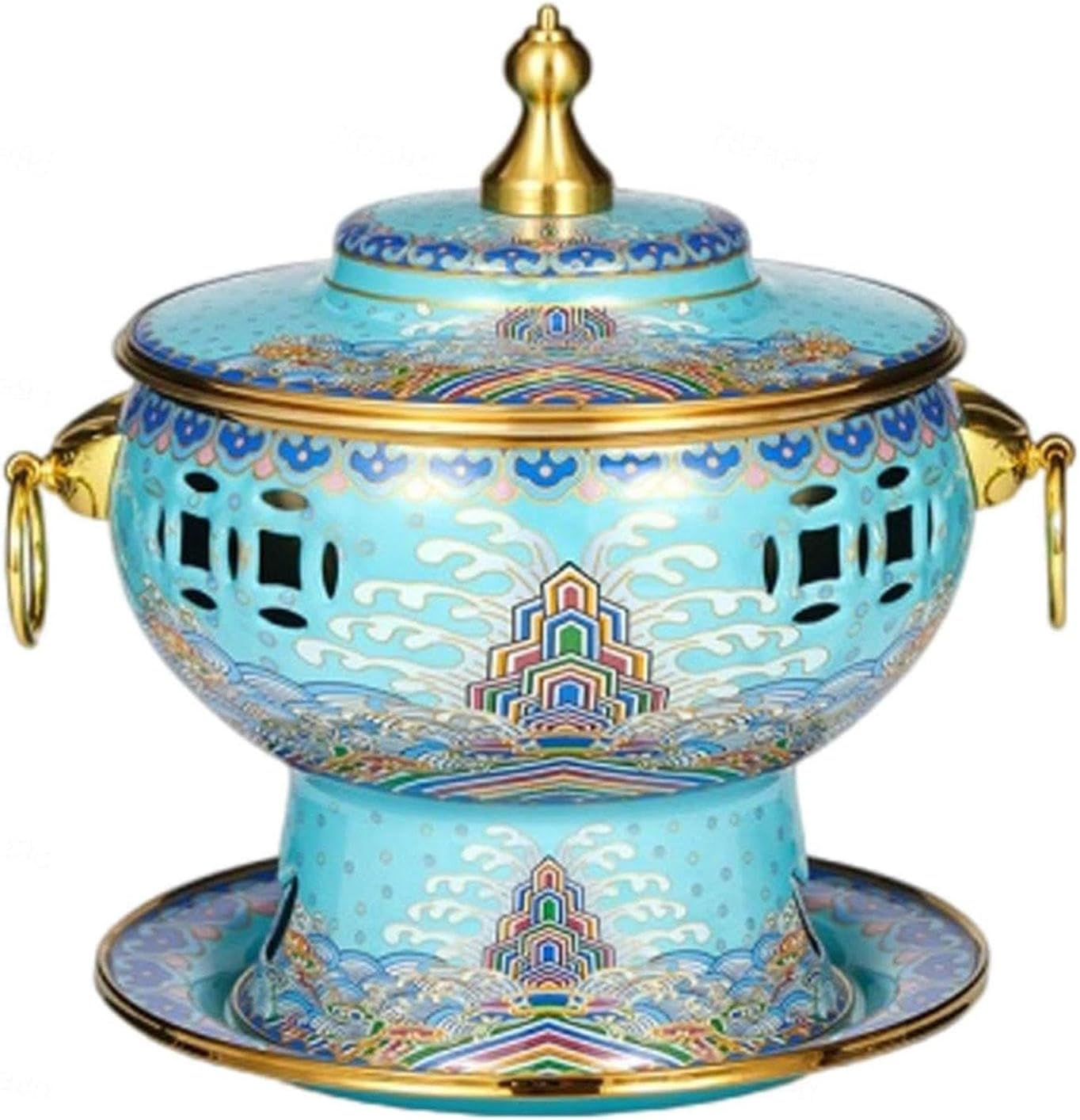 Old Hot Pot,Chinese Copper Hot Pot, Chinese Copper Hot Pot Single Alcohol Stove Small Hot Pot Cloisonne Copper Hot Pot for Hiking Home Camping Picnics Parties,A(C)