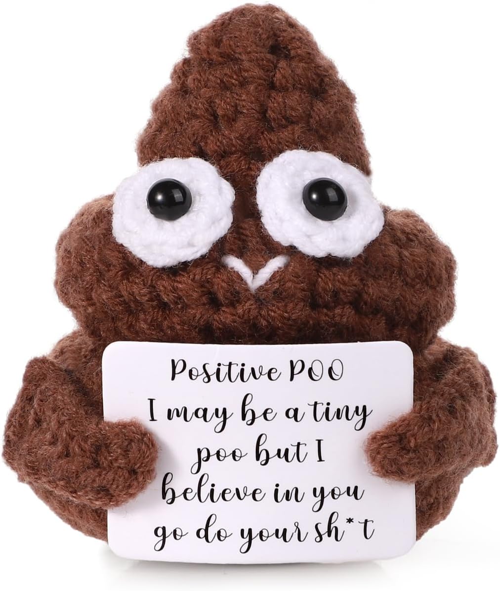 Funny Positive Crochet Poo Doll, 3in Handmade Knitted Wool Incentive, Creative Cute Inspirational Toy for Birthday Gifts, Party Encouragement, Motivational (Brown)