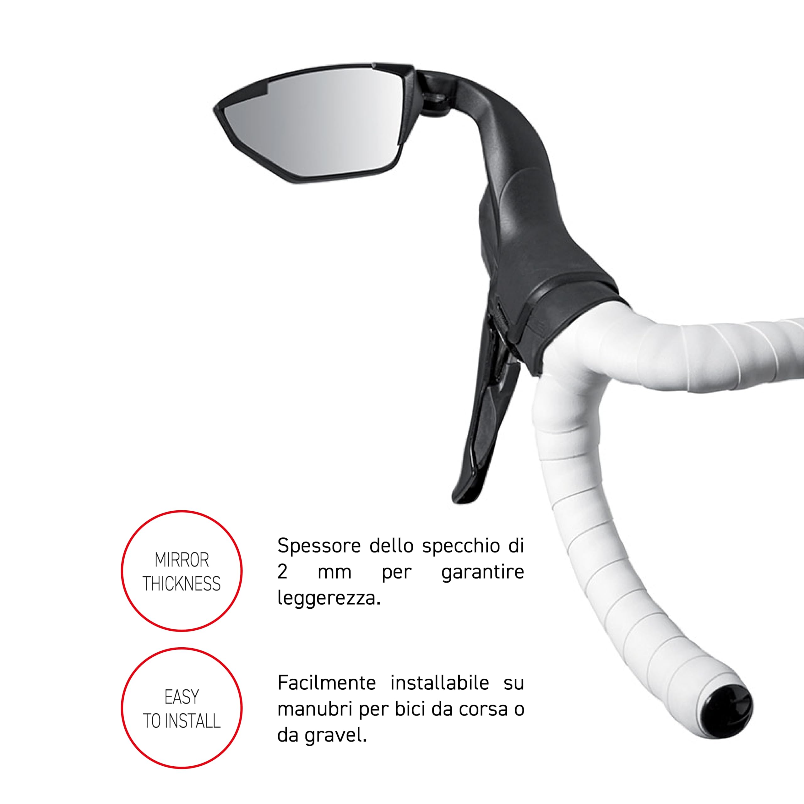 Selle Italia - Specchietto Manubrio Bici da Corsa EYELINK, Carbon Composite Frame, Safety Panoramic Mirror, Nero, Unica