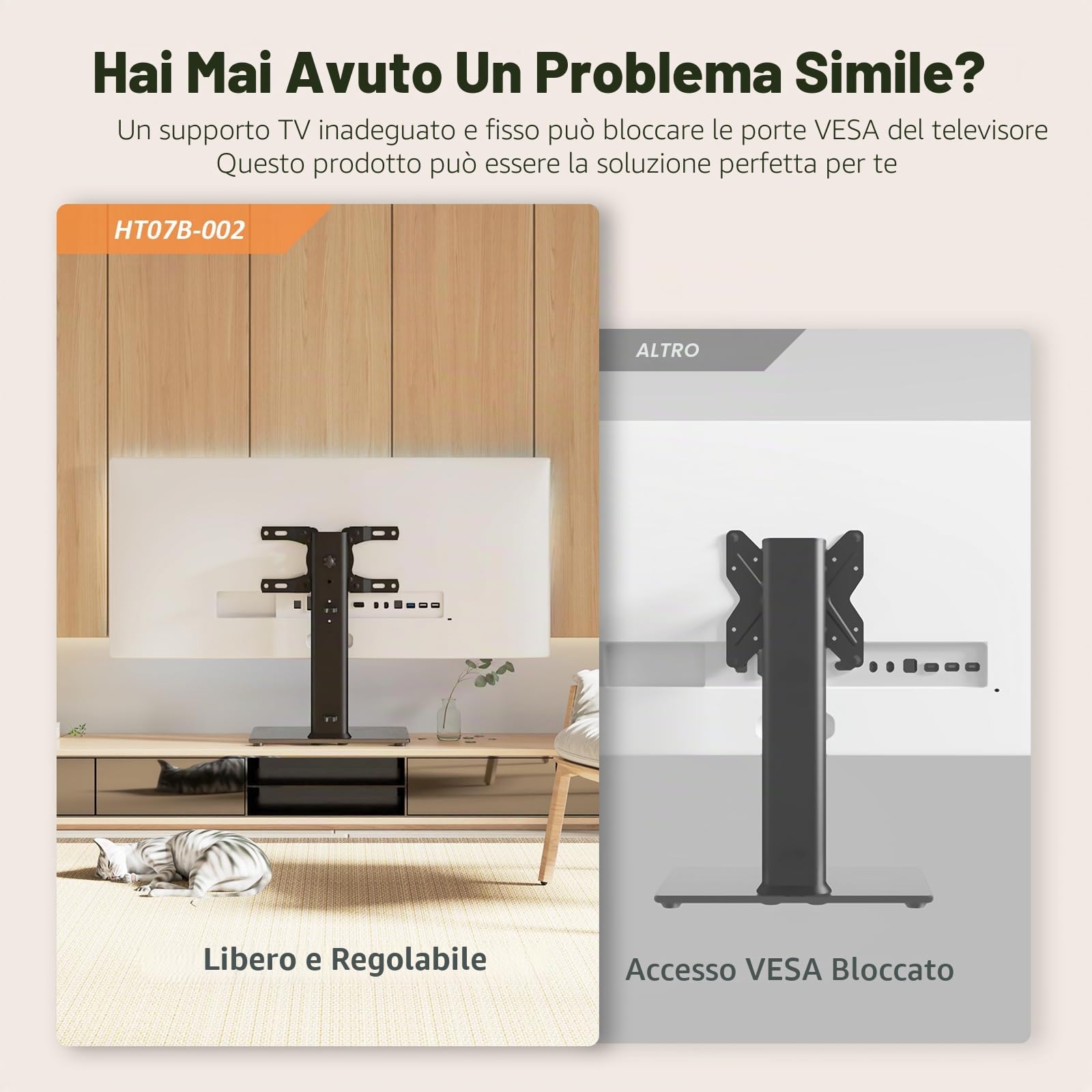 Supporto TV universale girevole/Base TV da tavolo per TV da 19 pollici a 39 pollici con girevole da 90 gradi, base in vetro temperato ad alta resistenza regolabile a 4 livelli, resistente a 35 kg.