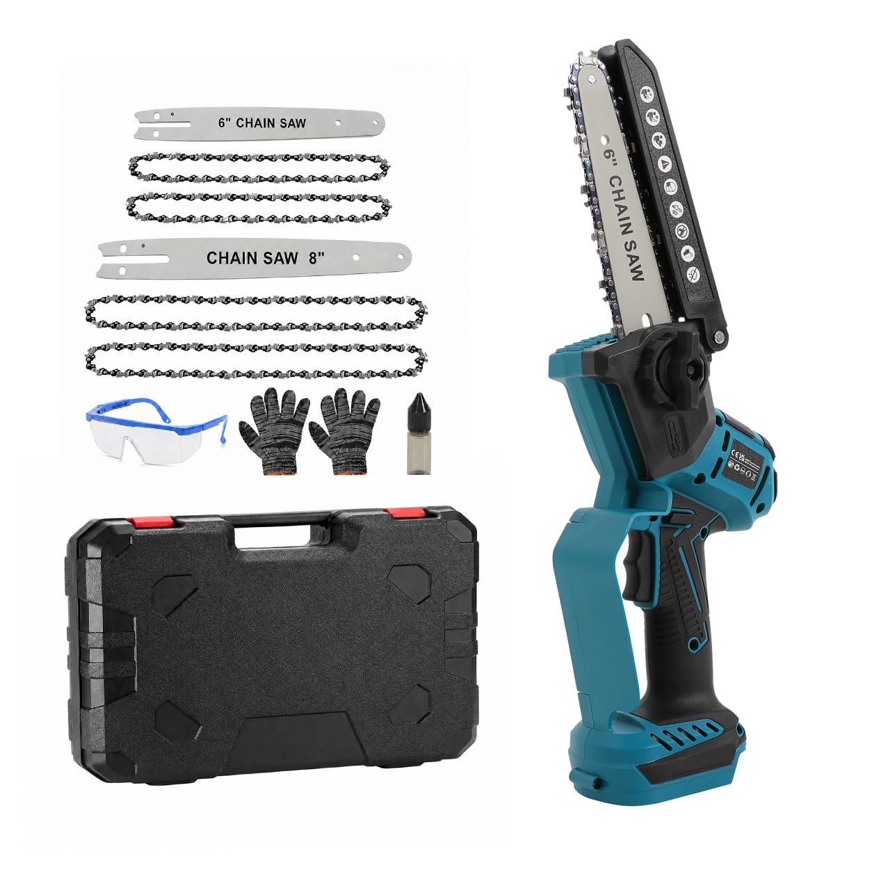2 en 1 Mini motosierra podadora, 600 W, motosierra manual con motor sin escobillas, velocidad de 10 m/s, juego de cortasetos con batería para jardín y leña