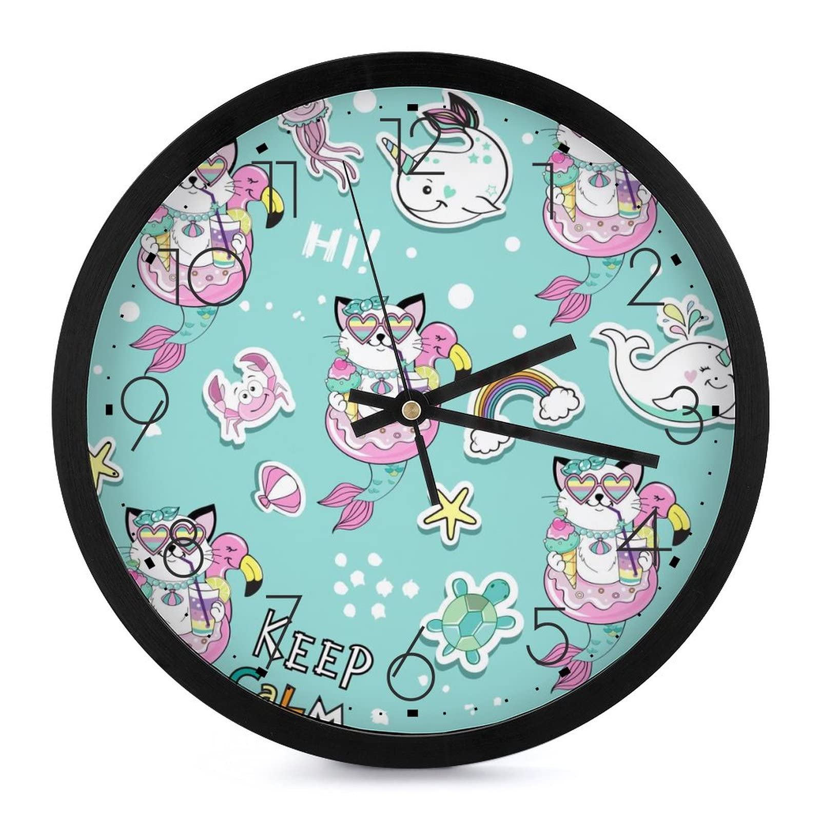 Horloge murale chat licorne ronde 25.4cm de cuisine salon et chambre