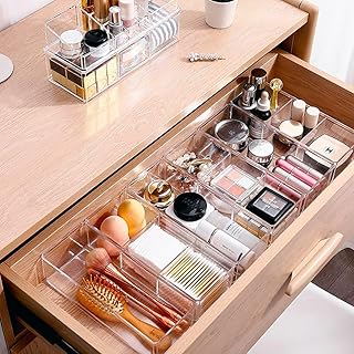 منظم مكياج اكريليك شفاف من هوميرا، مقاس متوسط مع 3 ادراج واسعة لتخزين مستحضرات التجميل والمجوهرات والاكسسوارات، مثالي لطاولة الزينة المنزلية وطاولة التجميل