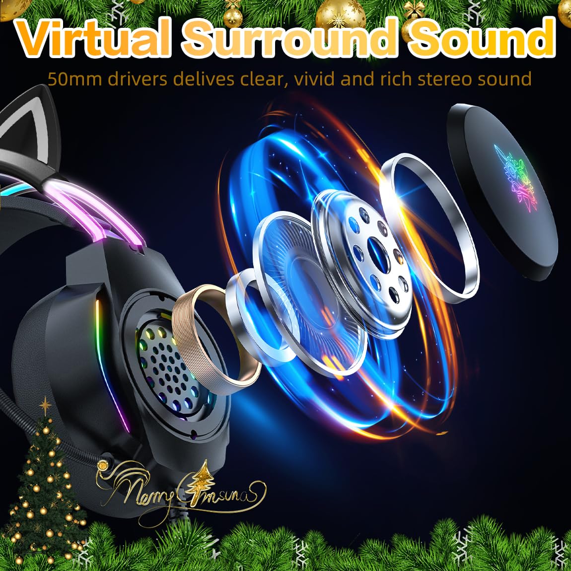 Amazon.co.jp: ONITOON ゲーミングヘッドセット マイク付き 猫耳