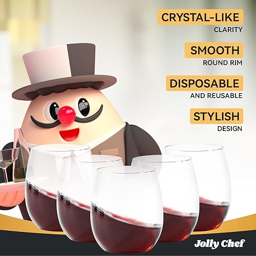 Miniatura 10 de JOLLY CHEF Paquete de 24 copas de vino de plástico de 16 onzas. Copas de vino de plástico sin tallo, copas de vino de plástico desechables, copas de