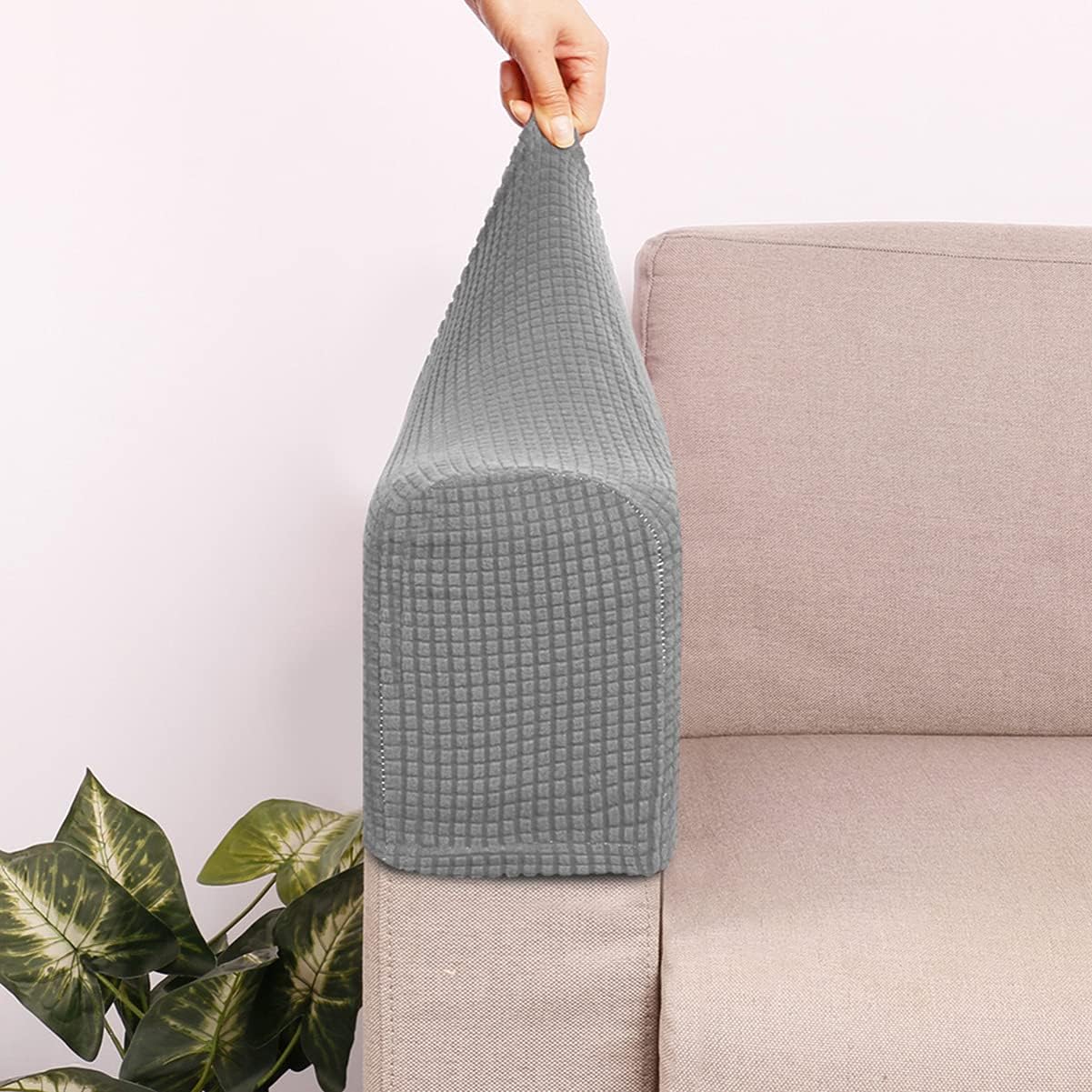 ORFOFE 4pcs Elastic Sofa Armrest Covers Towel Light Grey Skin-Friendly Material Sofa Armrest Protector