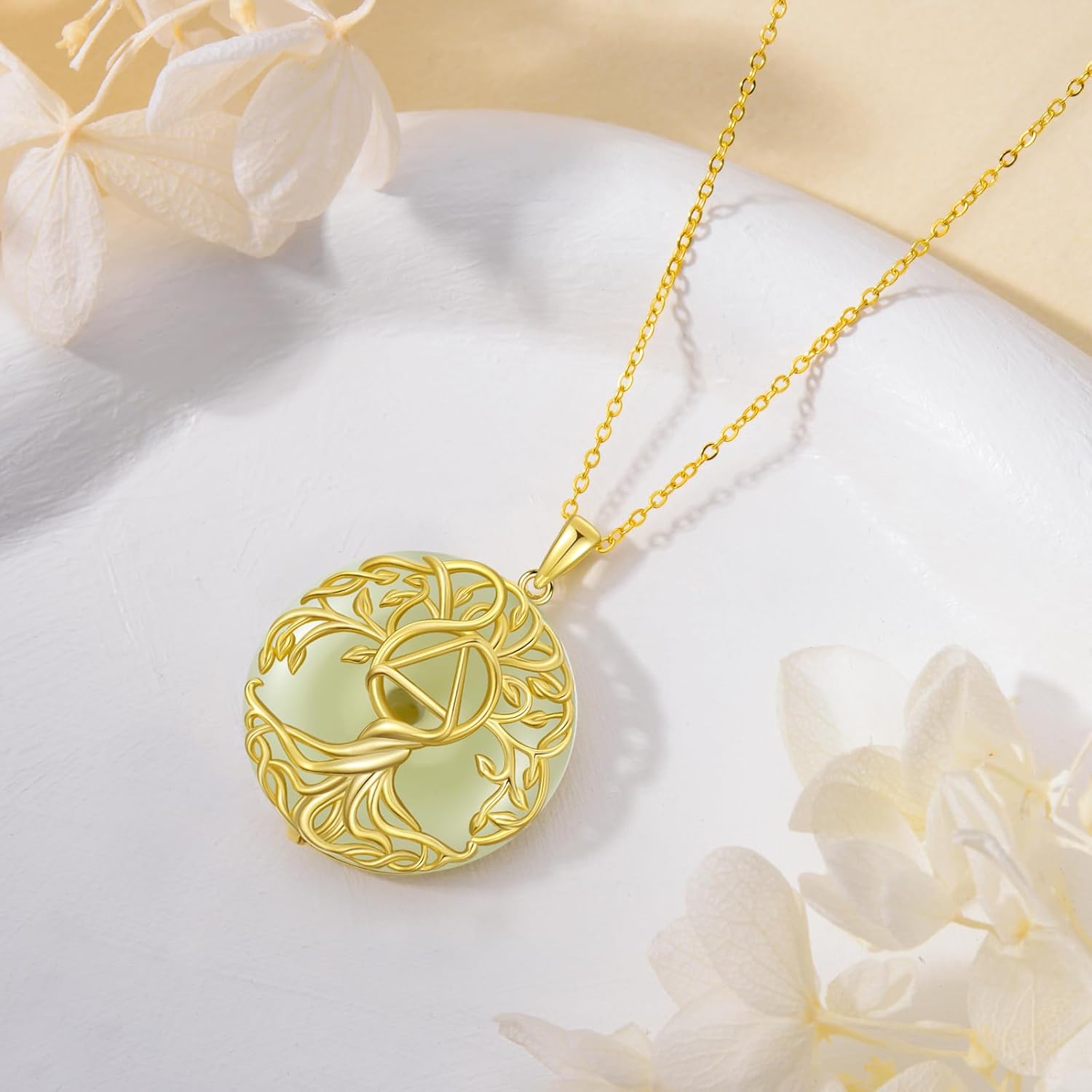 Jade Tree of Life Necklace 14k Gold Plated Sterling Silver Celtic Tree Pendant Natural Jade Jewelry Birthday Gifts for Women Mom Wife