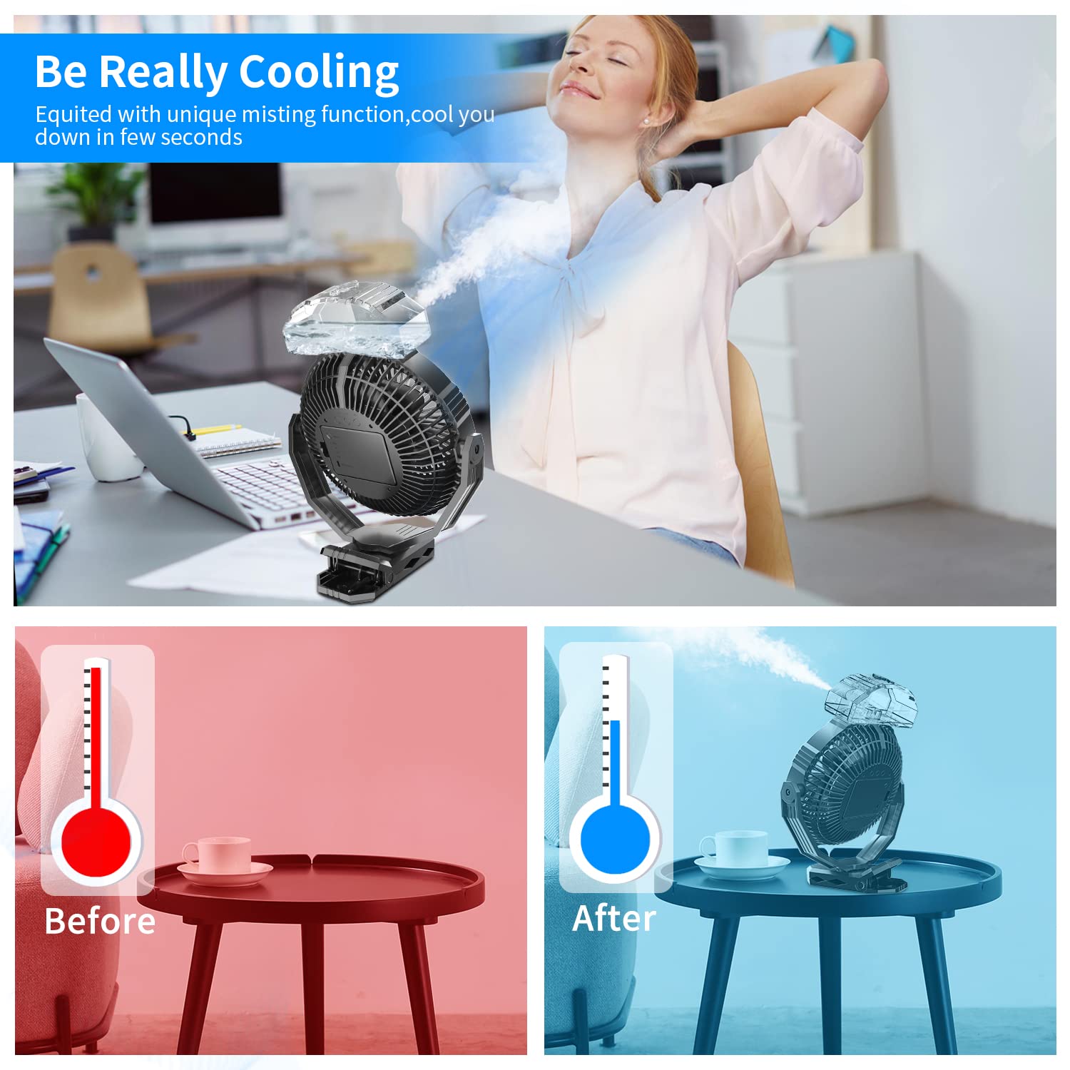 Buy 10000mAh Misting Fan Portable with Detachable Water Tank 400ml, 8