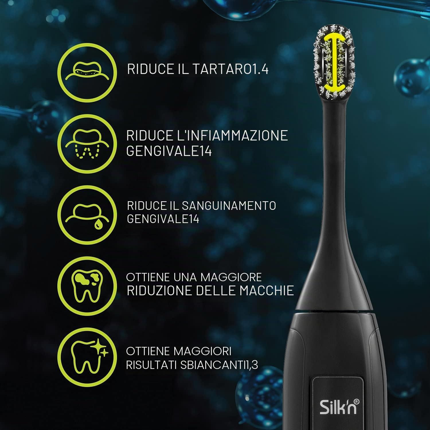 SILK'N TW1PE1Z001, Toothwave Spazzolino elettrico - Tecnologia anti-scolorimento e tartaro - 48.000 vibrazioni p.m. - Nero
