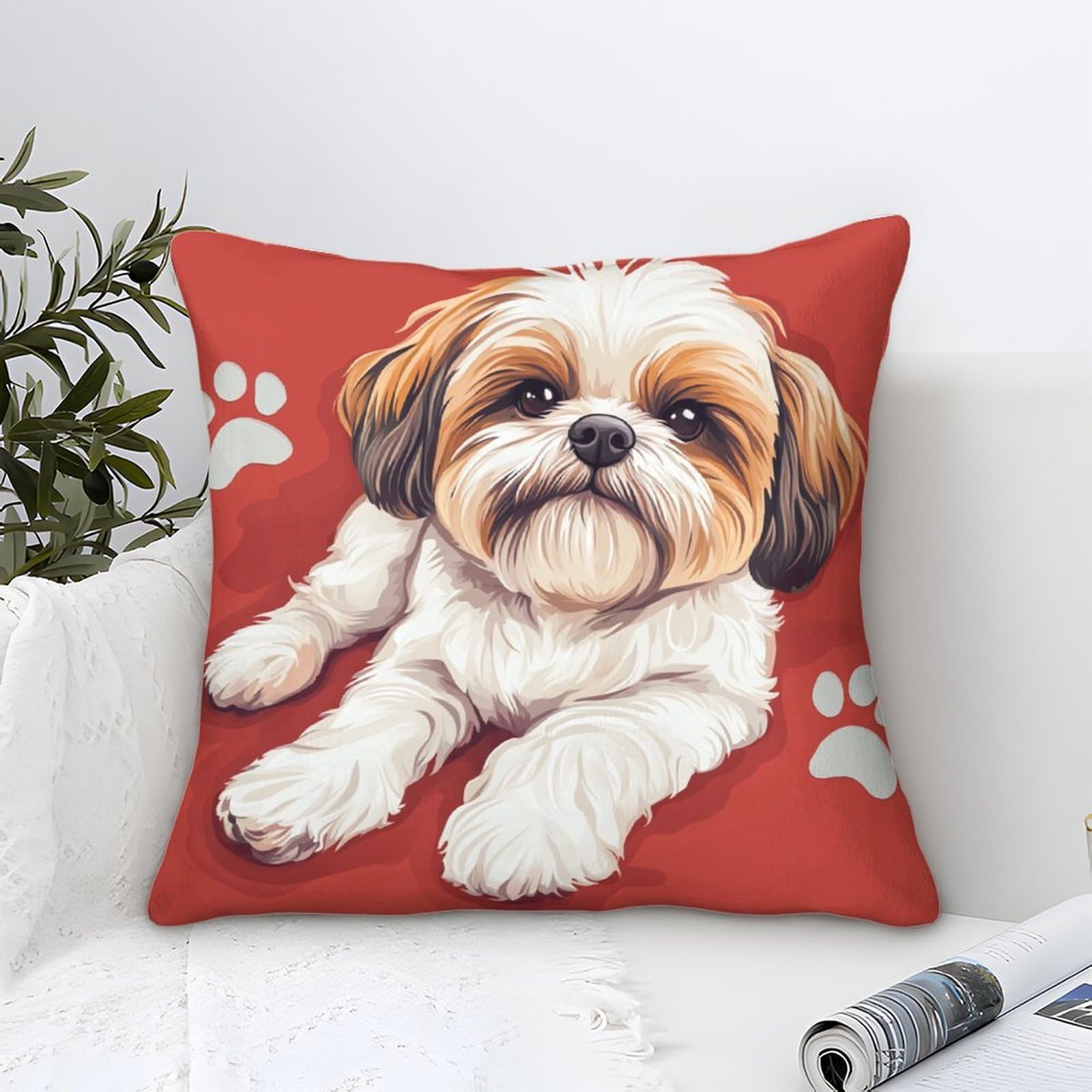 NAOFEKUID Cushion Cover Set of 1 Shih Tzu Decorative Machine Washable Pillowcases Square Cushions with Invisible Zipper Cushion Covers for Living Room Sofa Couch Bed Throw Pillow Cases 40x40cm