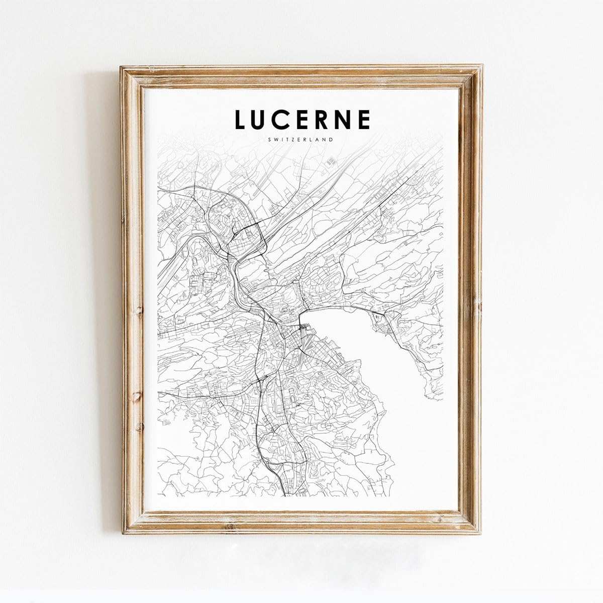 Modern Black & White Poster of Lucerne Switzerland Luzern Swiss | 11x17 12x18 16x24 24x36 Unframed Print Wall Art | Minimalism City Traveler Gift | Minimalist Home Office Decor