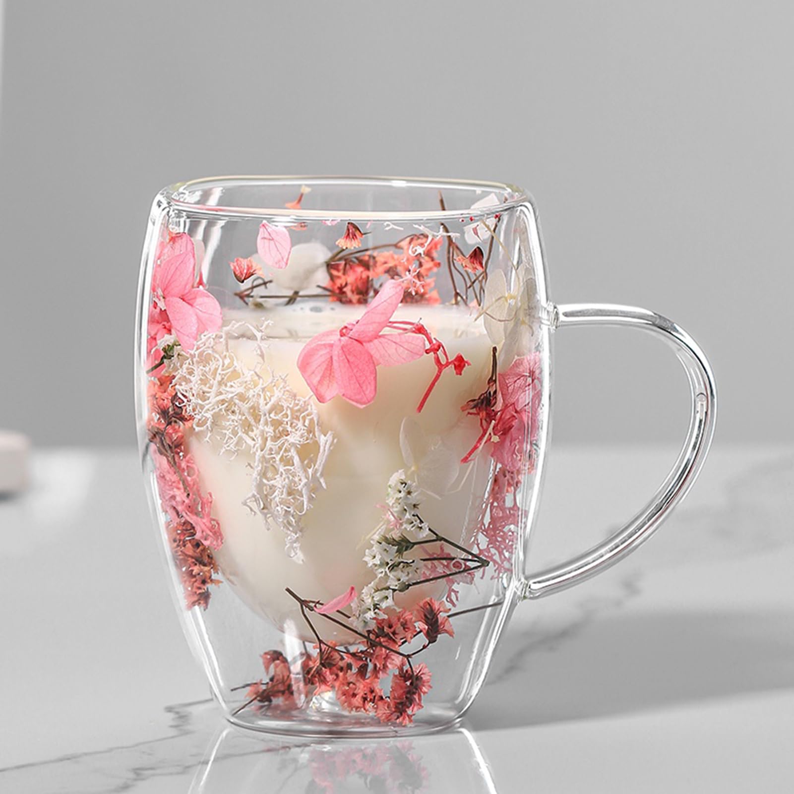 6 Stück Doppelwandige Glastasse Mit Blumen, 350ml Isolierte