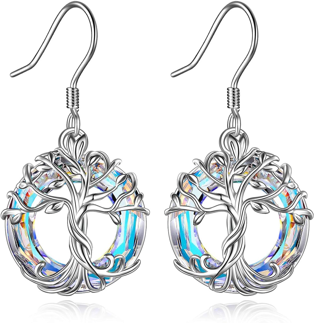 TOUPOP Tree of Life Earrings 925 Sterling Silver Family Tree Dangle Drop Earrings Crystal Jewelry Birthday Christmas Gifts for Women Her