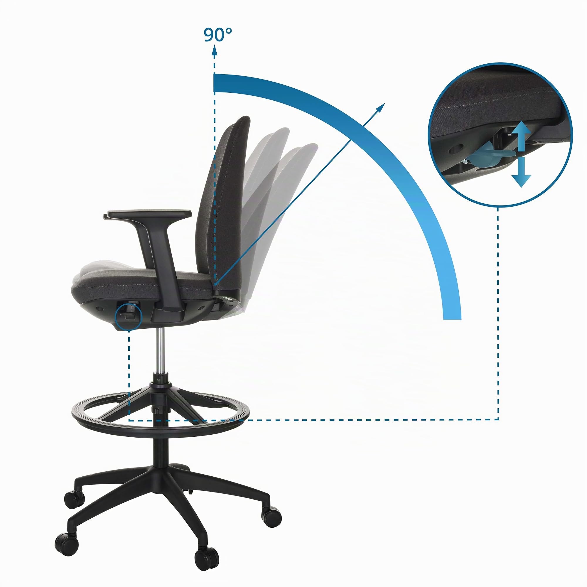 hjh OFFICE Counterstuhl NESTORA Work Stoff, Arbeitsstuhl hoch, Drehstuhl mit höhenverstellbarer Fußablage, Schwarz, 760021