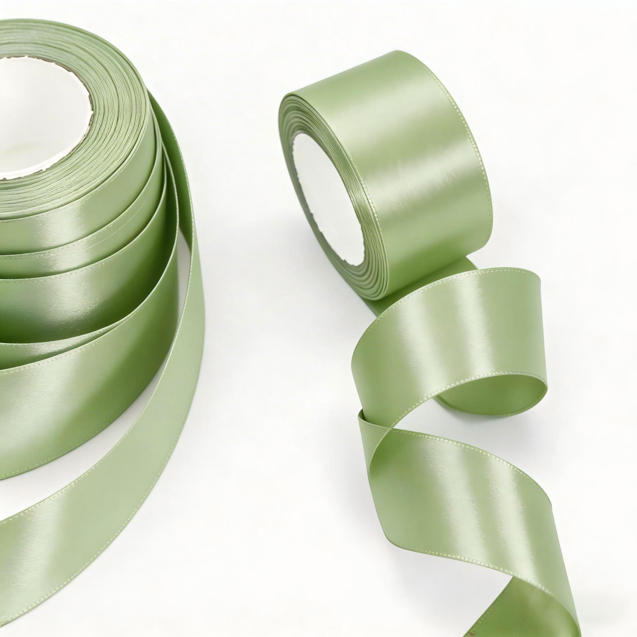 Vsosfiza Sage Green Satin Ribbon 2 - Pack, 2 Inch x 25 Yards Each - Premium Solid Fabric Ribbon Rolls for Gift Wrapping, Rustic Decor, Party Bows & Floral Arrangements