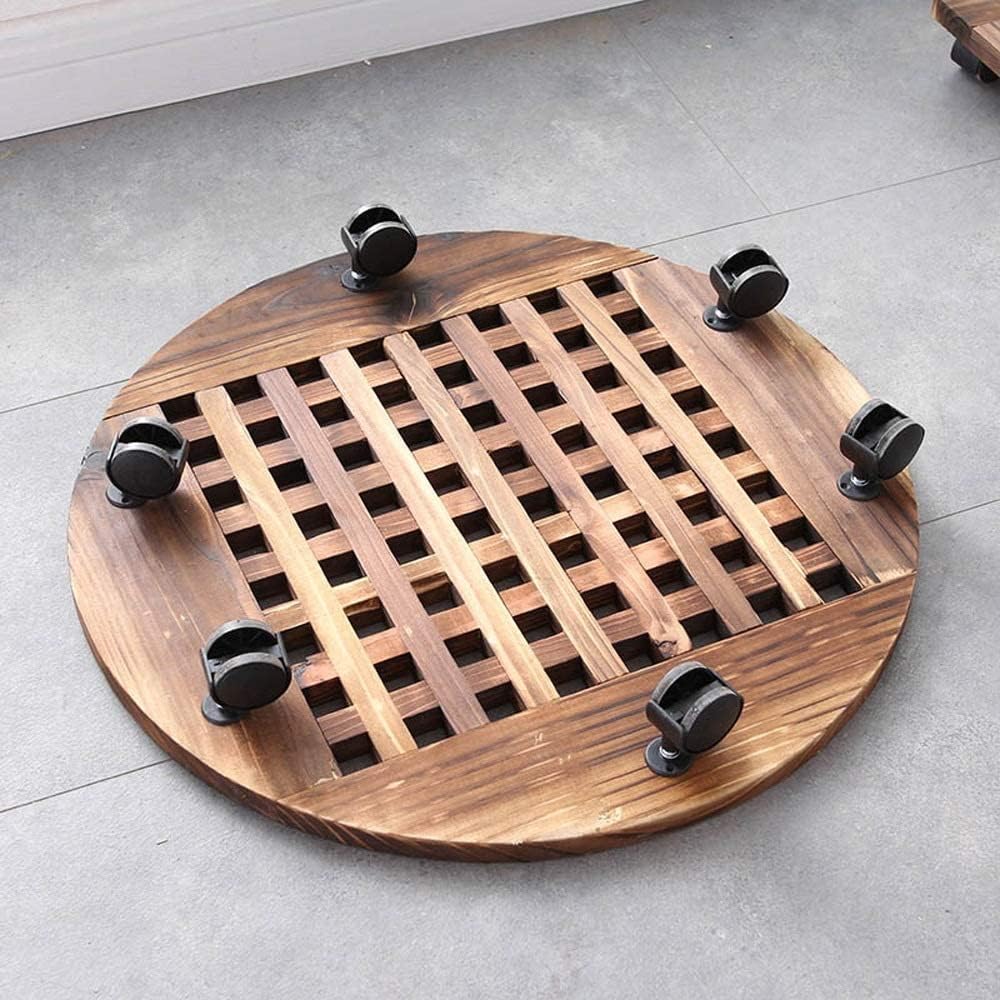 Plant Trolley Plant Pot Trolley,Rolling Wooden Planter Caddy Potted Plant Stand with Wheels Round Flower Pot Rack Indoor Outdoor Planter Trolley with 360° Rotating Casters Rolling Tray Coast