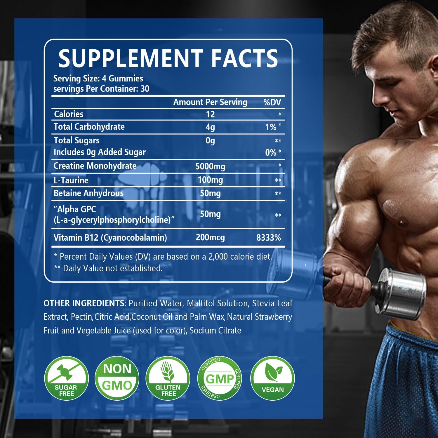 120Count Creatine Monohydrate Gummies 5g, Energy Creatine Supplements Gummies for Gym Essentials-Blueberry