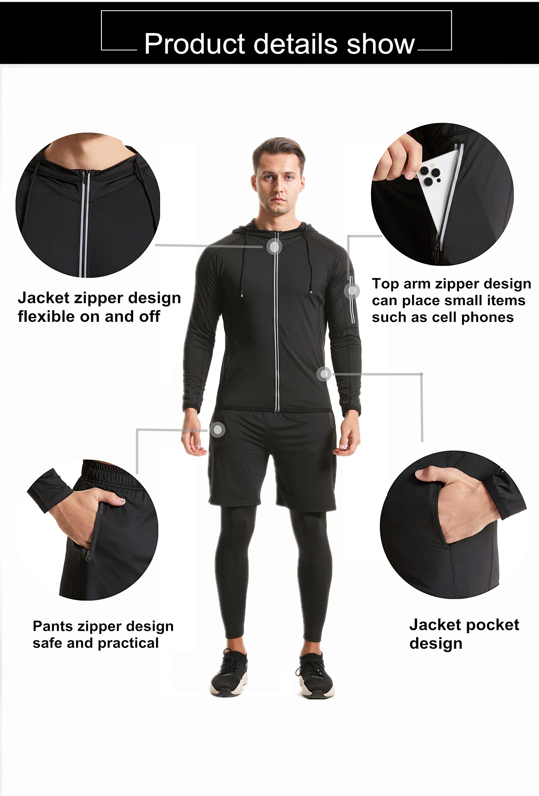 5 pièces Ensemble Compression Homme Vêtements d'entraînement de Fitness pour hommes pantalons de Compression à Vêtement Running Tee Shirt Compression Legging Sport Short Running