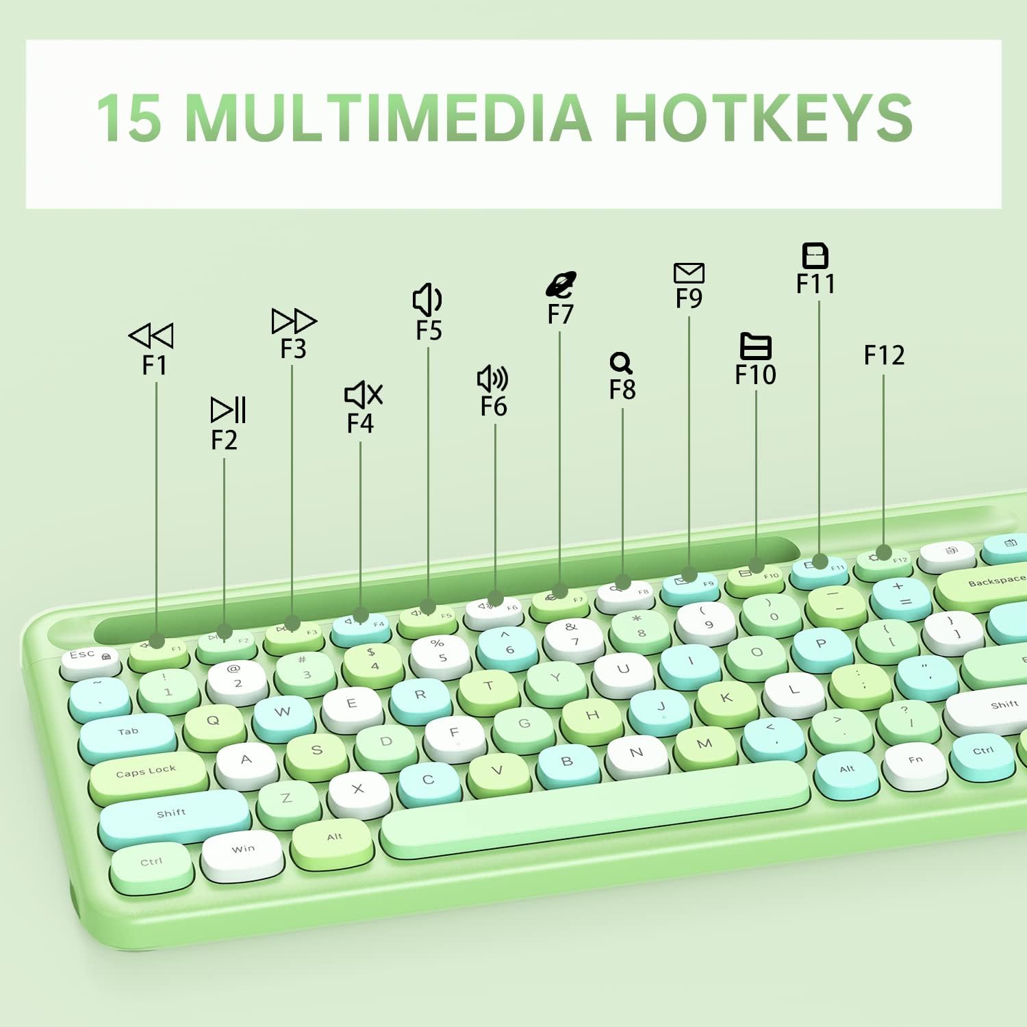 UHURU Colorful Wireless Keyboard and Mouse Combo - Computer Keyboard with Phone Holder, 2.4GHz Full-Sized Cute Green Keyboard and Mouse Set for Windows, Laptop, PC, Notebook - Green