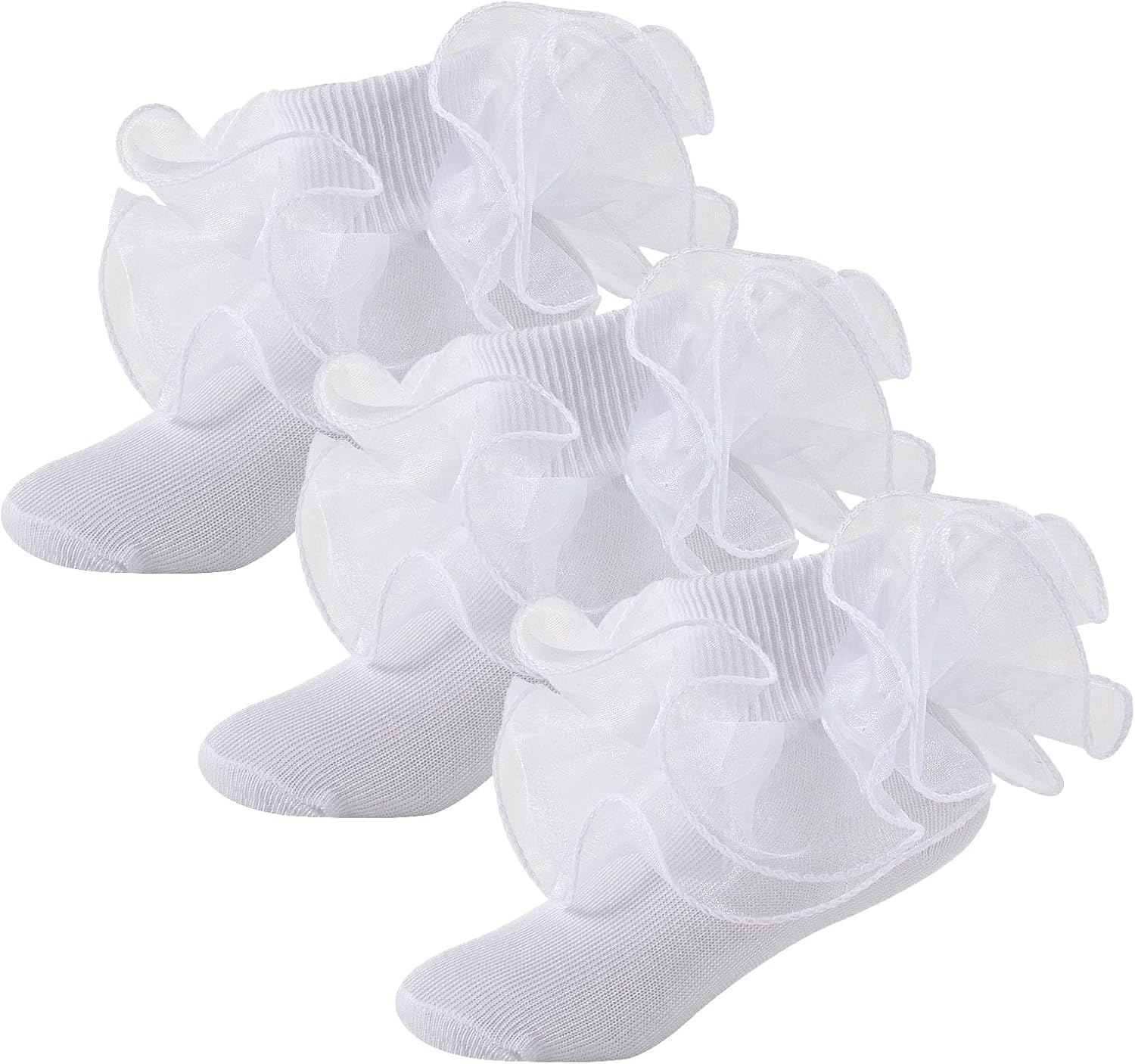 Baby Girls Ruffle Socks 2-Layer Lace Frilly Turn Cuff Fancy Dress Socks Toddler Girl Preemie Newborn Infant Kids