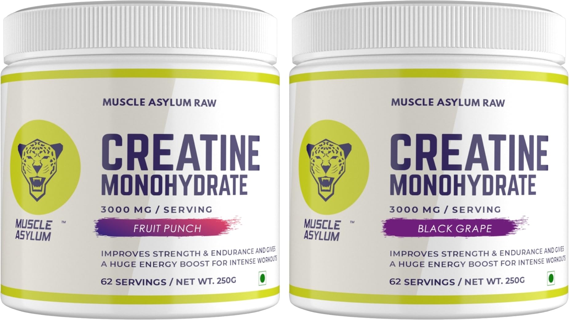 Creatine Powder Fruit Punch (62 Servings) & Creatine Powder Black Grape (62 Servings)