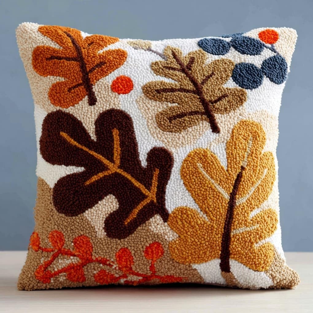 AxiangziK Latch Hook DIY Pillow Kit,Oak Leaves Cushion Cover 43X43Cm