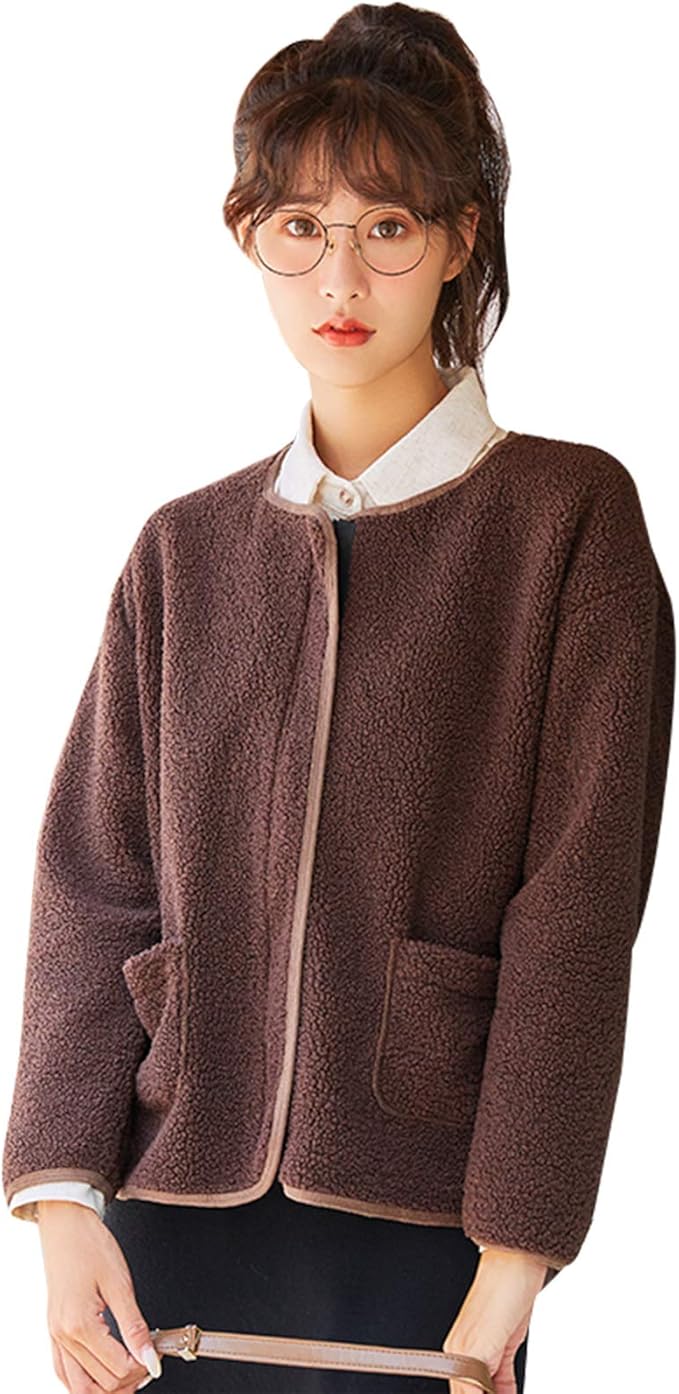 Amazon ジャケット コート レディース ブルゾン アウター ノーカラージャケット ボアブルゾン フリース ダントン 春秋冬 大きめ カジュアル 韓国ファッション コート ジャケット 通販