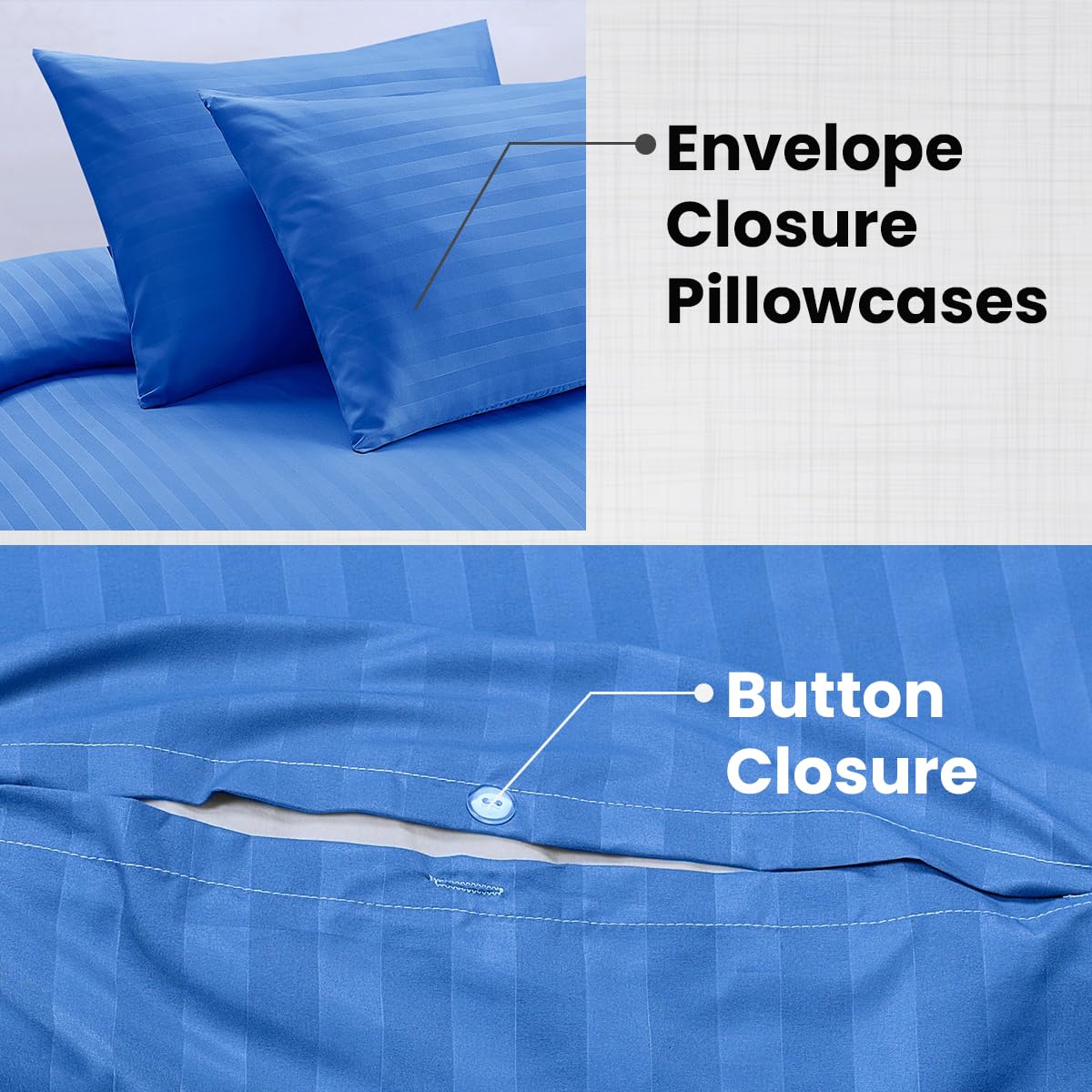 DTEX HOMES Double Duvet Set Brushed Microfiber Satin Stripes Easy Care Duvet Cover with Pillow cases (Mid Blue-Double) - Image 4