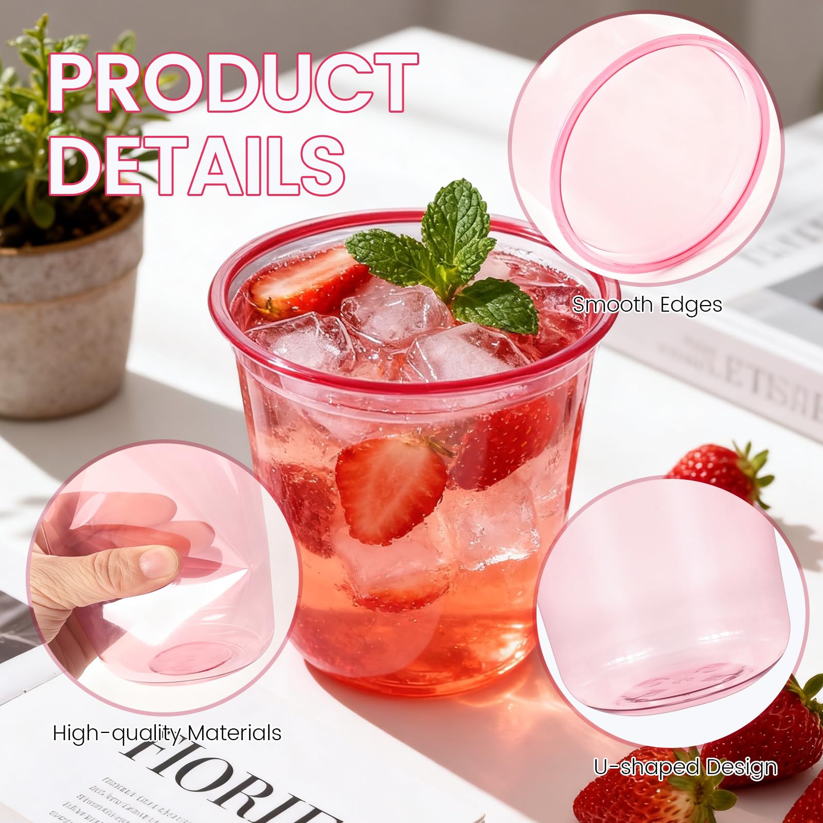 GGOLDMER 50 Pack 12oz Pink Plastic Cups, Disposable Pink Party Cups — Amazon image 3
