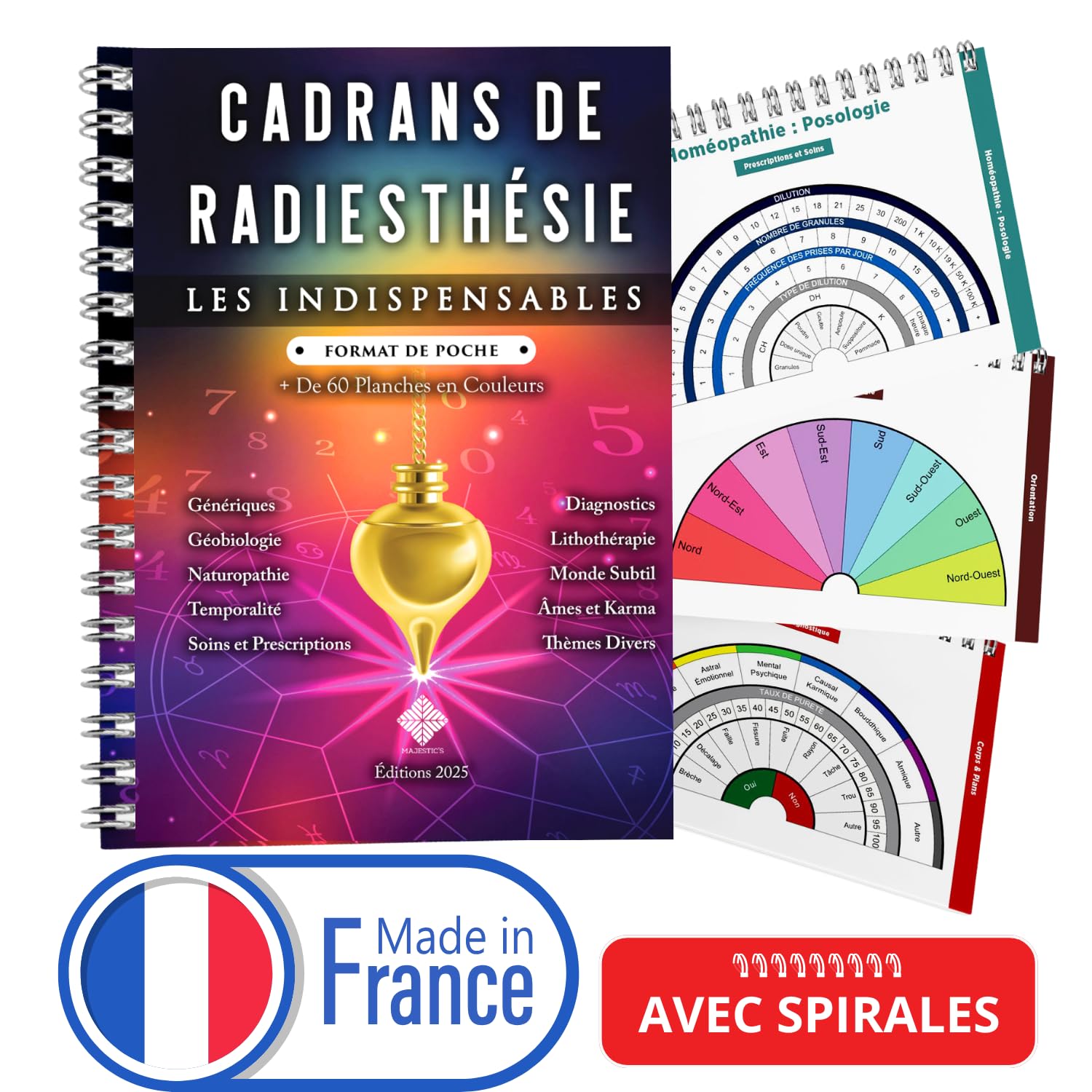 Cadrans de Radiesthesie, Les Indispensables - Plus de 60 Planches pour Pendule en Couleurs, Livre A5 de Poche, Qualité Supérieure, Imprimé en France