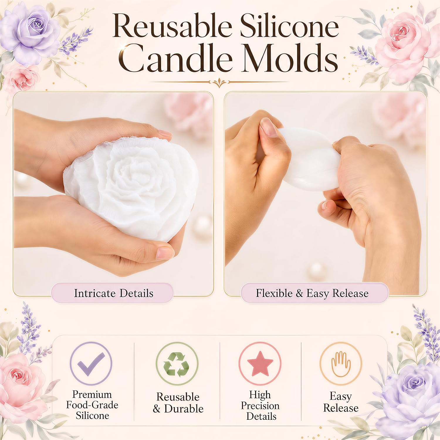 Defresit 13 Pcs Flower Candle Molds Set, Reusable Rose Tulip Daisy Candle Making Molds, Flower Silicone Mold Making Kit for Candles, Soaps, Resin Crafts, DIY Craft Gift for Mother’s Day, Beginners