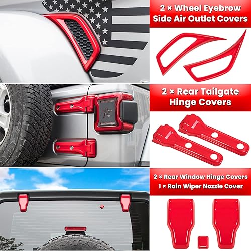 Miniatura 5 de Juego completo de 26 piezas de decoración exterior para Jeep Wrangler JL JLU 2018-2023, bisagra de puerta, capó, bisagra, capó, pestillo de la