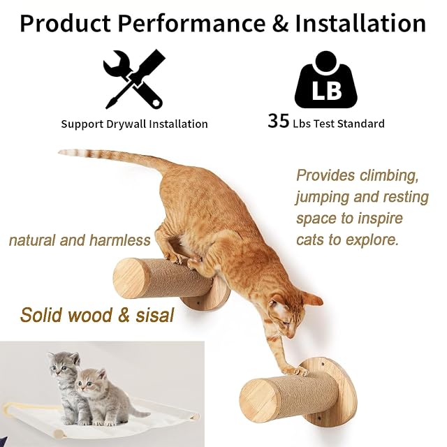 Foto 2 de 7 de Pared para gatos con zona de noche, hamaca de madera natural, rascador de sisal