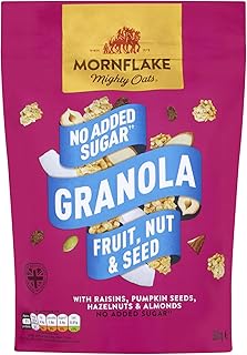 Mornflake - Fruit, Nut And Seed Granola With No Added Sugar. 1x 500g Sachets. High Fibre Granola Cereal. Breakfast Cereal with Raisins, Pumpkin Seeds, Hazelnuts & Almonds (Pack of 1)