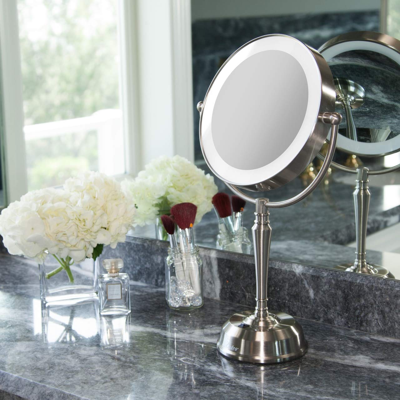 Zadro 11" Rechargeable LED Lighted Makeup Mirror with Magnification 10X/1X Tall 19" Desk Mirror with Lights USB Charging Port