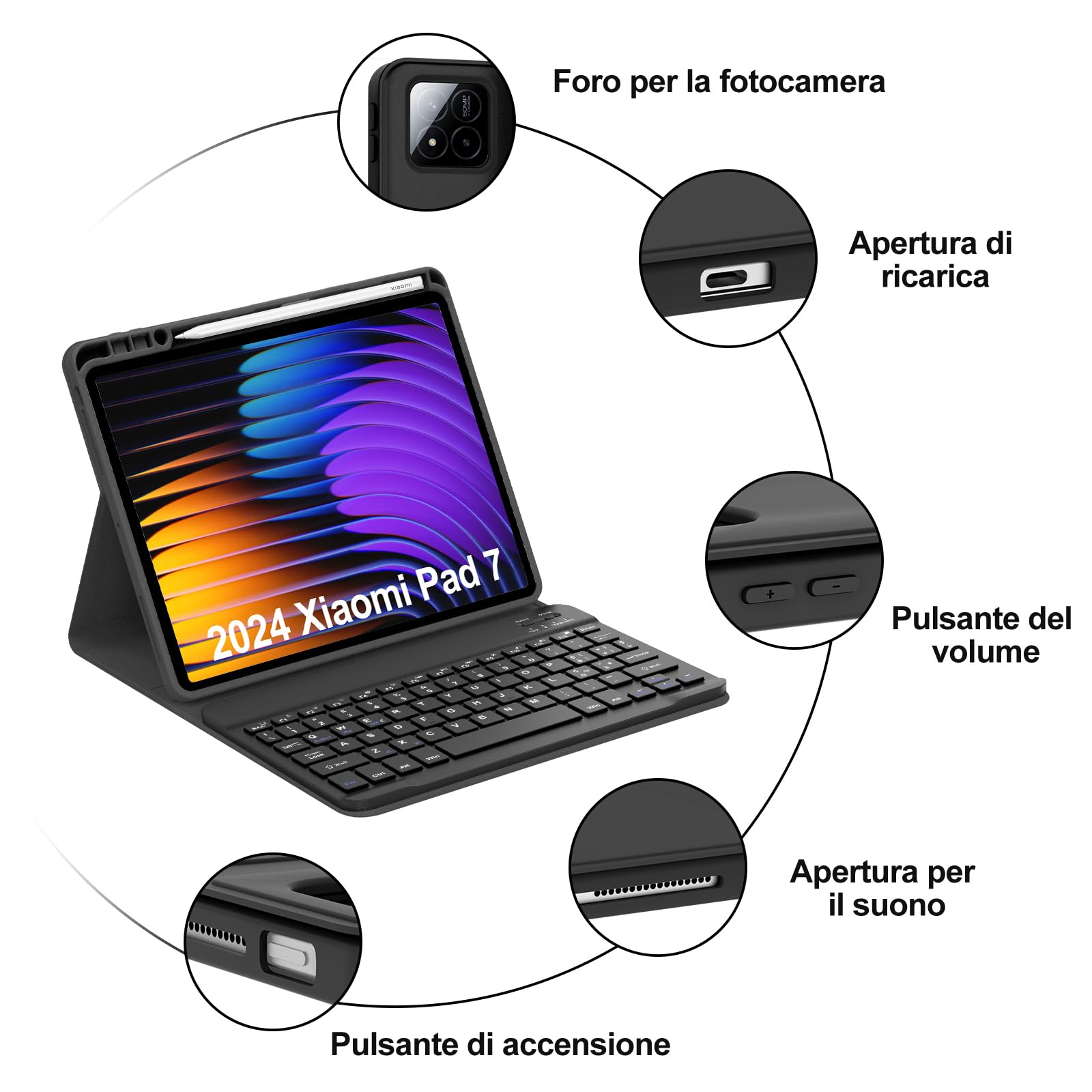 WINCHKING Custodia con Tastiera per Xiaomi Pad 8/8 Pro 11.2", Cover Magnetica Rimovibile Tastiera per Xiaomi Pad 7/8 11.2 Pollici, Italiano QWERTY Layout, Nero