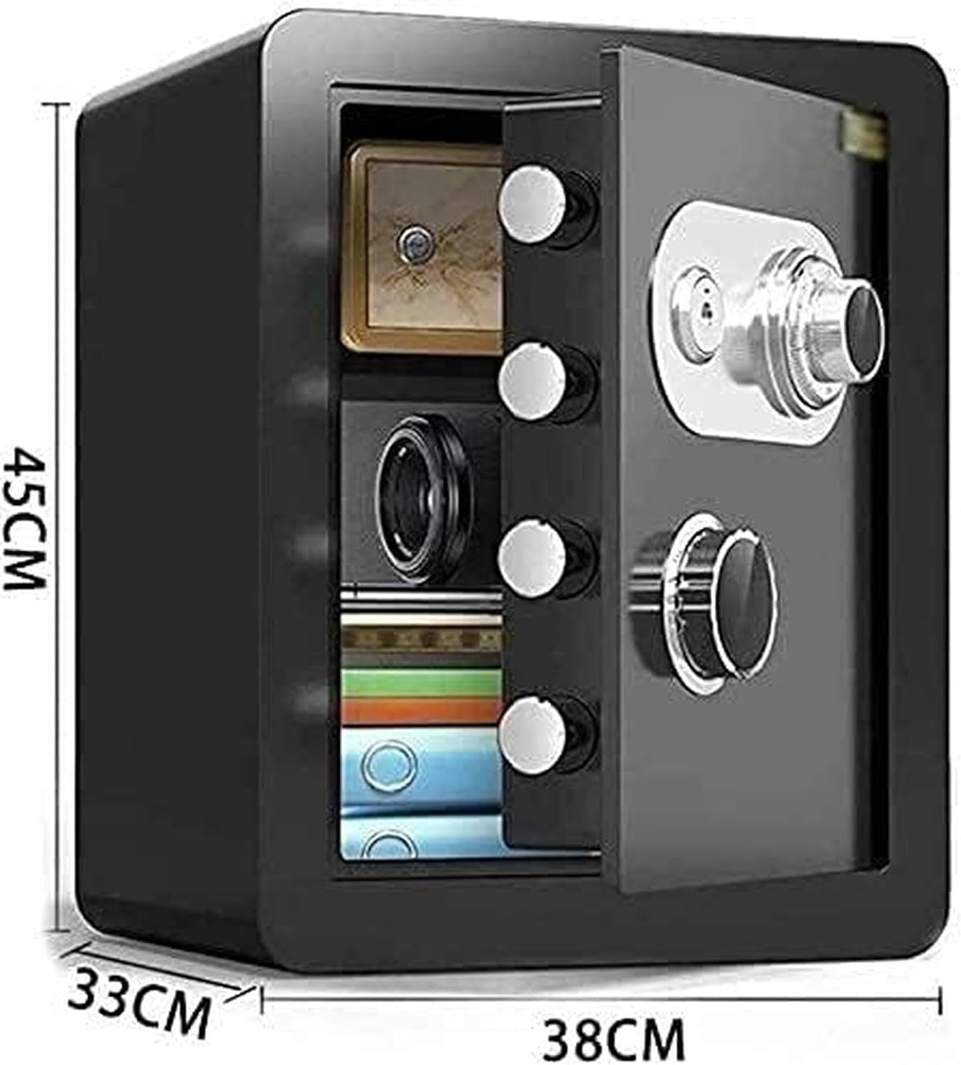 AMNOOL Fireproof Waterproof Safe Safes and Money Box, Safety Boxes for Home, Cabinet Safes Home Safes Fireproof 45Cm Safes for Home Checkout Home Office Hotel Storage Bank Cash Valuable Ob, Brown-1