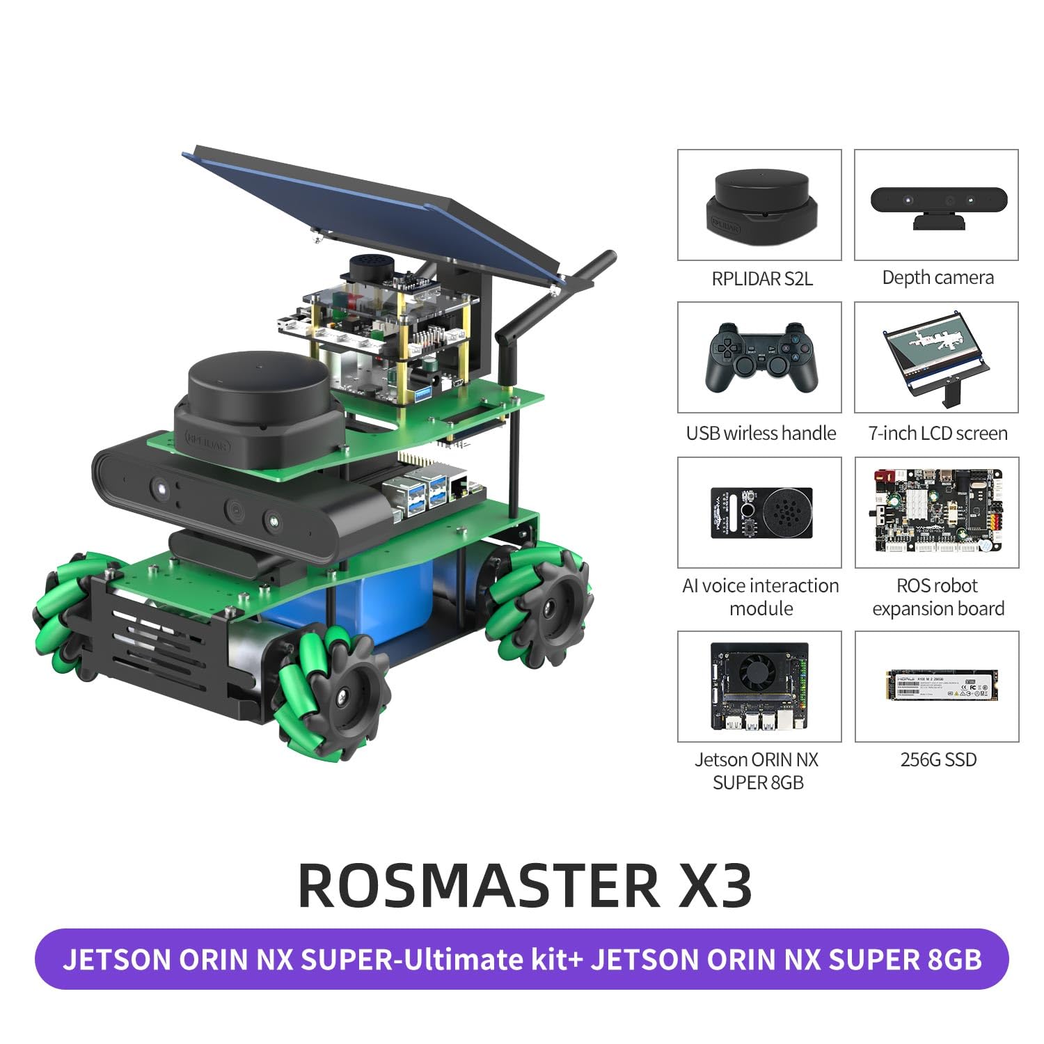 Yahboom ROS2 Robot for Jetson Orin NX SUPER Lidar Mapping Navigation Depth Image 3D Analysis Mecanum Wheel Python Programming Learn Explore Robotic Kit (Ultimate Ver-with Orin NX SUPER(8GB)) | Image 3D Analysis Mecanum Wheel Python Programming Learn Explo
