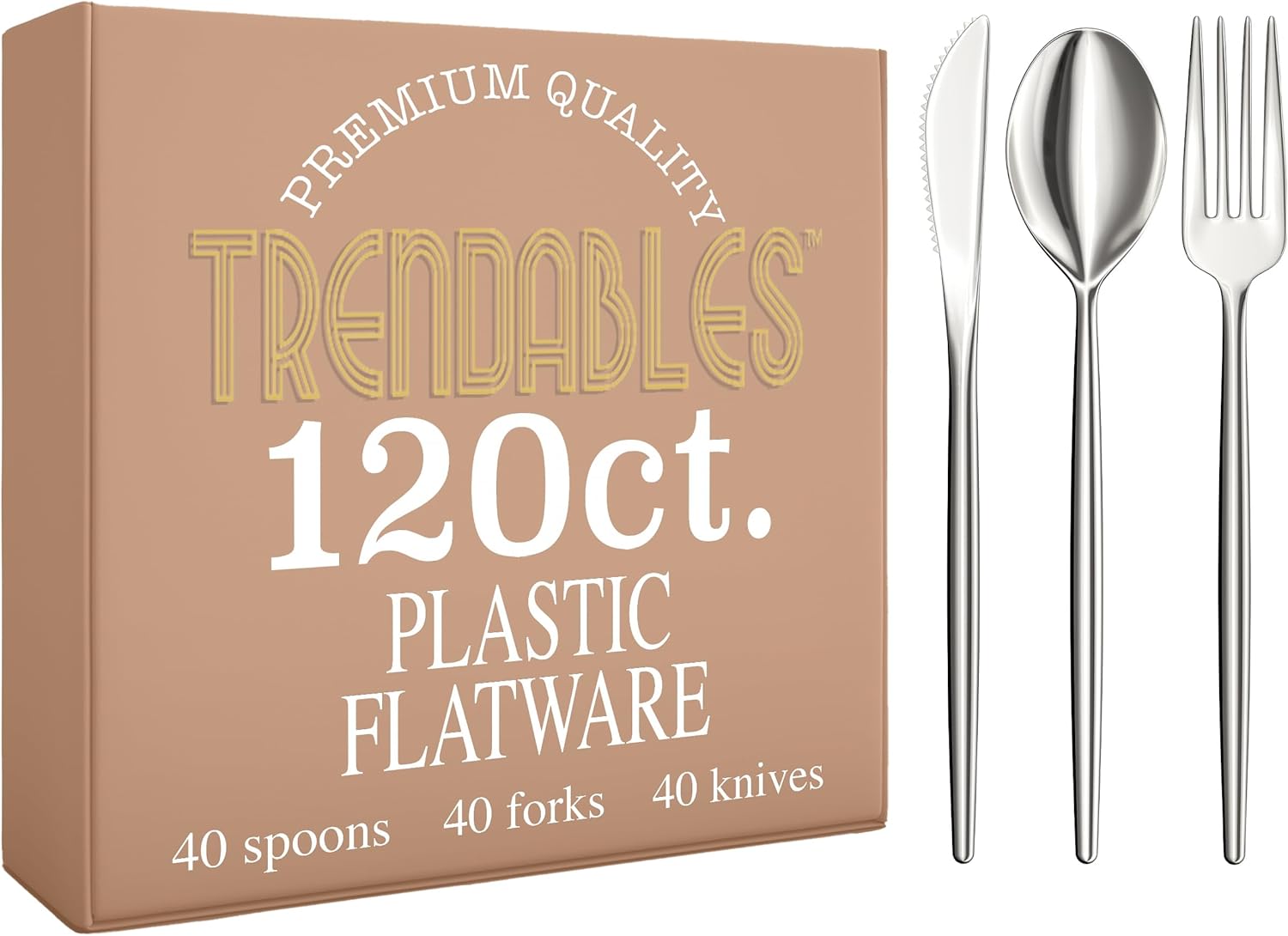 120-Pack Silver Plastic Utensils: Forks, Spoons, and Knives Set 120-Pack Silver Plastic Utensils: Forks, Spoons, and Knives Set